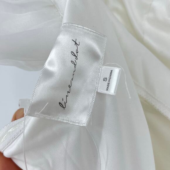 Line & Dot | Starlet Midi Sheath Dress Organza Off Shoulder Sleeves in Ivory S - Picture 6 of 16